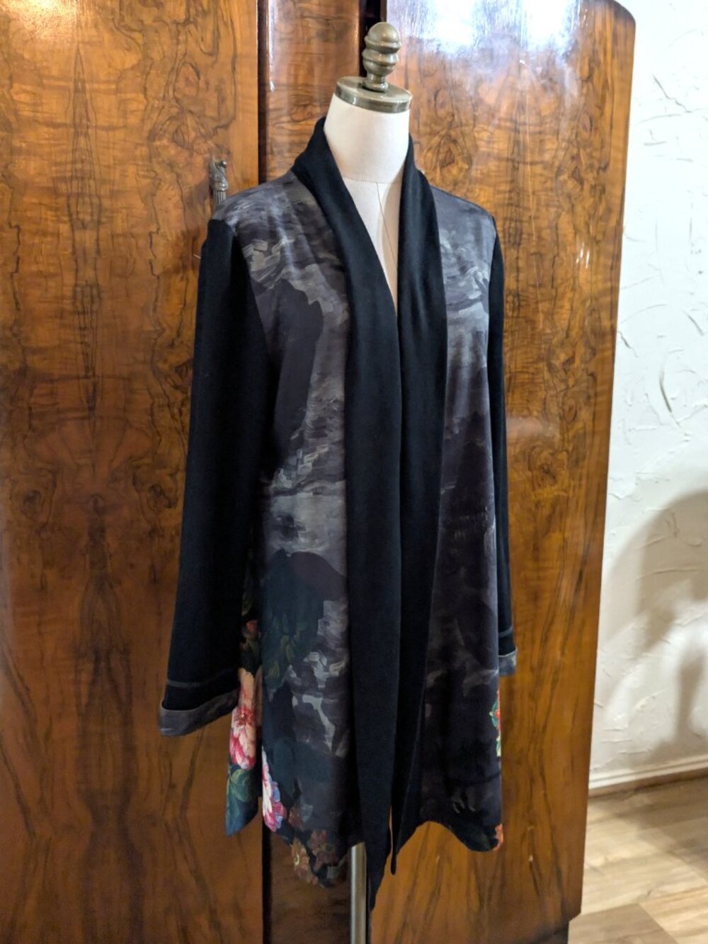 Soft Surroundings Open Front Floral Draped Cardigan Kimono Jacket L Boho - Picture 3 of 9